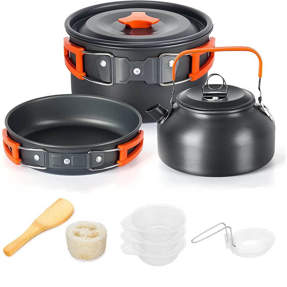 Camping Cooking Equipment Bag - アルミアウトドアキャンプ調理器具セットメッシュバッグ付き折りたたみ調理セットキャンプキッチン調理ティーポットとパン機器