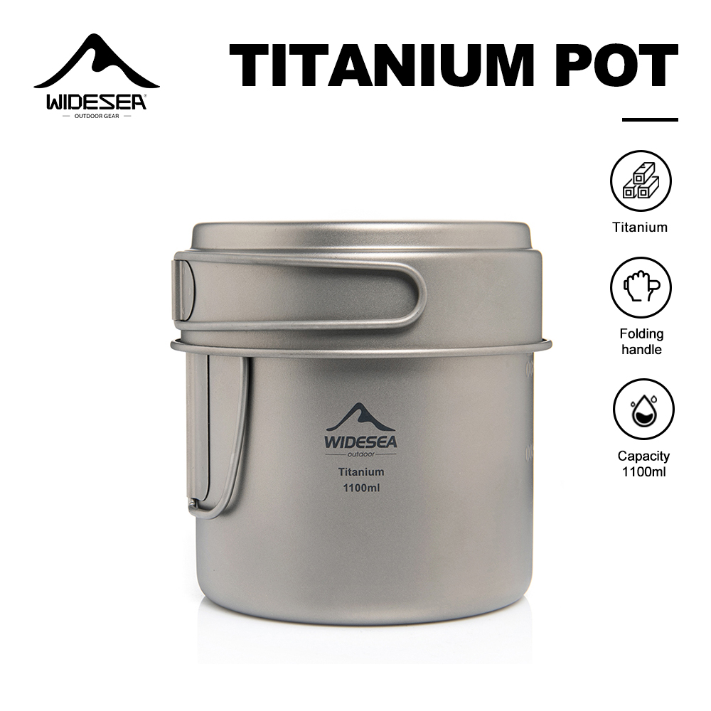 Camping Cooking Oil - Widesea 超軽量チタンキャンプポット 1100ml 折りたたみハンドル ポータブルアウトドア調理器具 メッシュバッグ付き