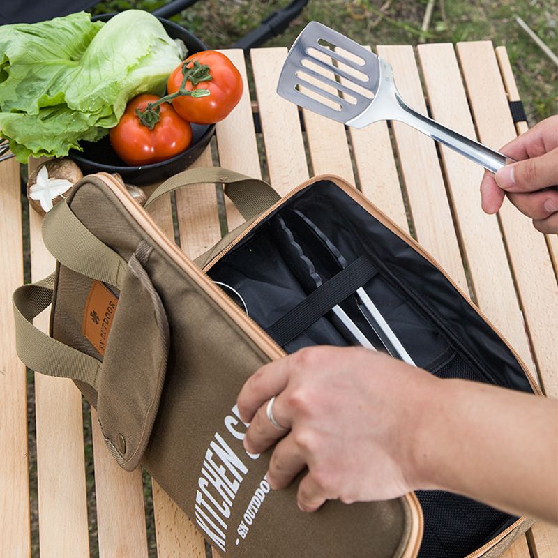 Camping Cooking Kit - 8 個キャンプキッチン調理器具セットポータブルバッグアウトドア旅行用品収納バッグステンレス鋼調理セットバーベキューピクニック用