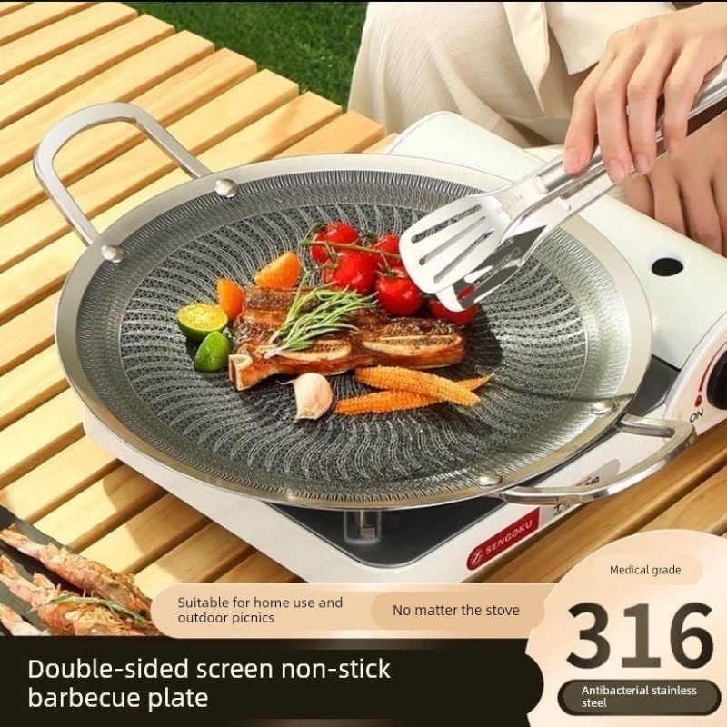 Camping Cooking Grill - 316ステンレス鋼多機能調理BBQグリルパン、キャンプ、家庭用キッチン、ガスコンロ対応、IH調理器対応
