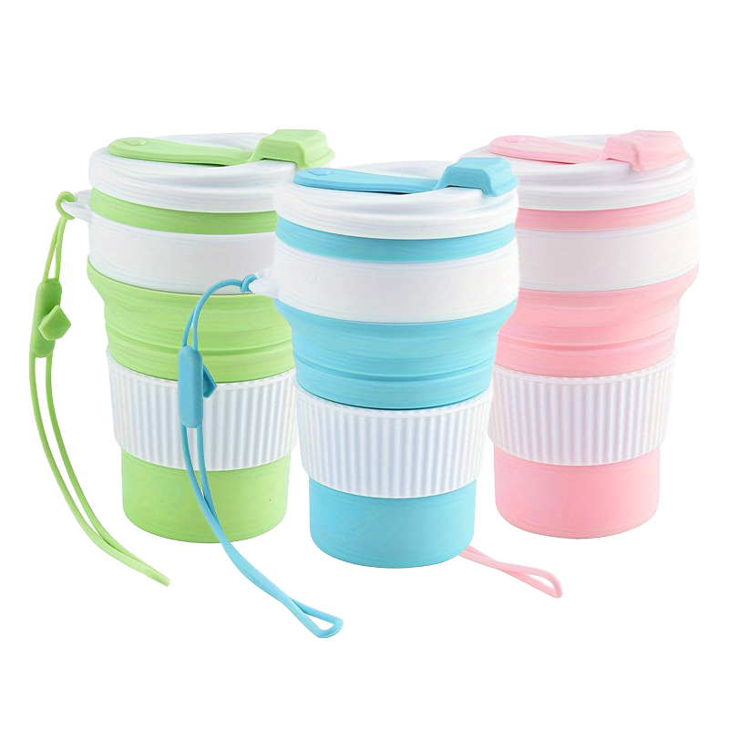 Camping Cooking Pot - 折りたたみ式シリコン製トラベルカップ、蓋とストラップ付きの再利用可能な折りたたみ式ウォーターカップ、キャンプ用ポータブル軽量ドリンクマグ
