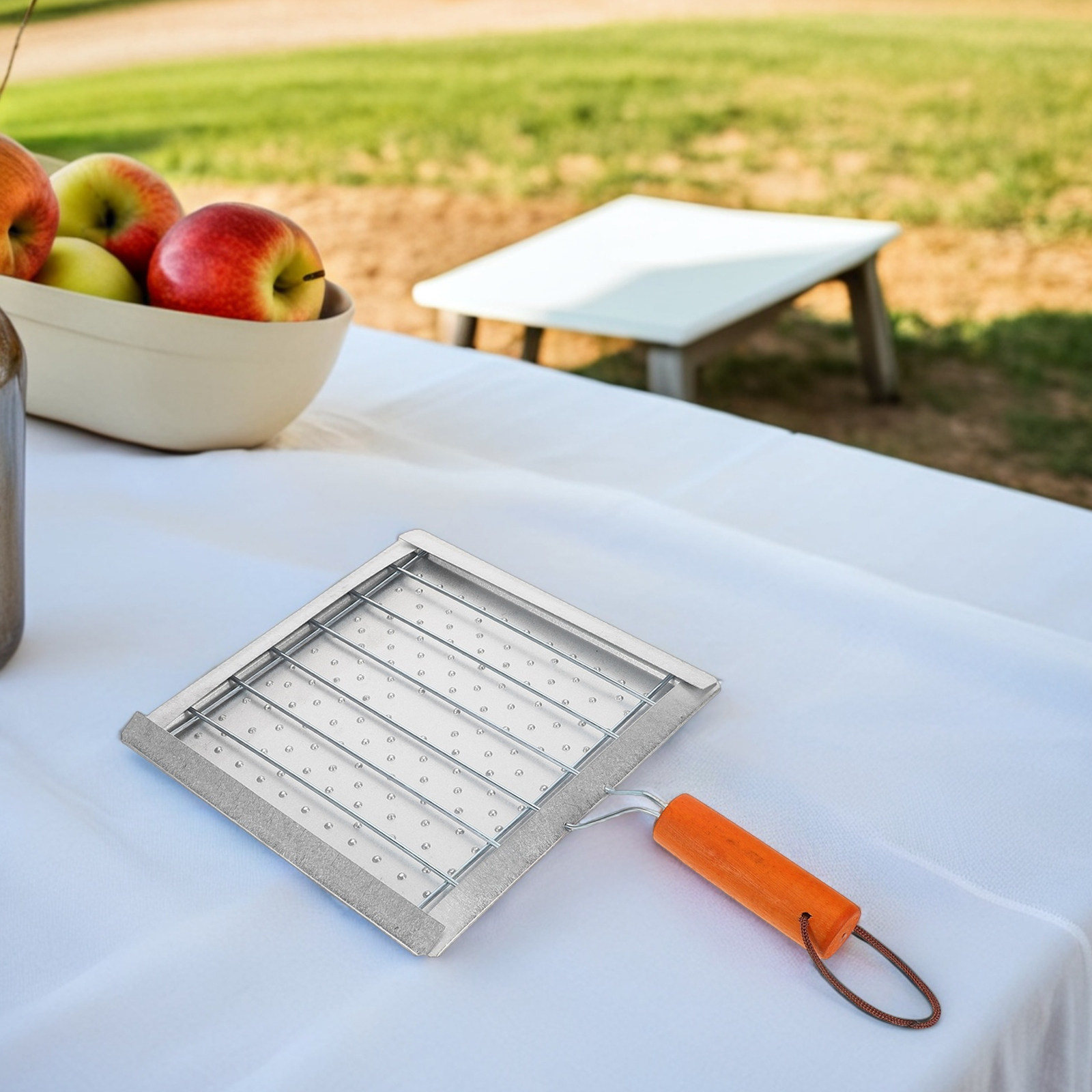 Camping Cooking Vegetables - ポータブル正方形木製ハンドル付きトースターラック、屋外調理、魚や野菜のグリル、キャンプ用コンロトップバーベキュートレイ