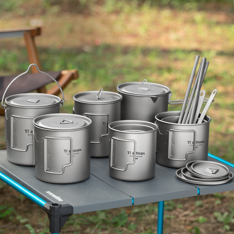 Camping Cooking Oil - Tiartisan 屋外チタン軽量ポータブルティーコーヒーカップ折りたたみハンドルキャンプ水マグハイキング旅行用