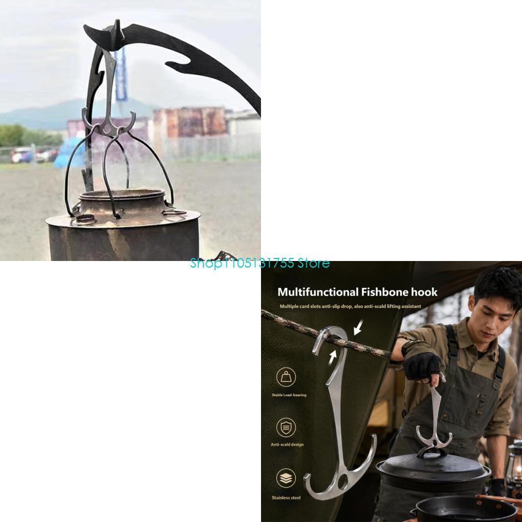 Camping Cooking Tent - K0EF 調理エリア収納フック 袋詰めアイテム、小さな調理器具、コードの使用、日常の保管用の中央穴付き金属製キャンプパーツ
