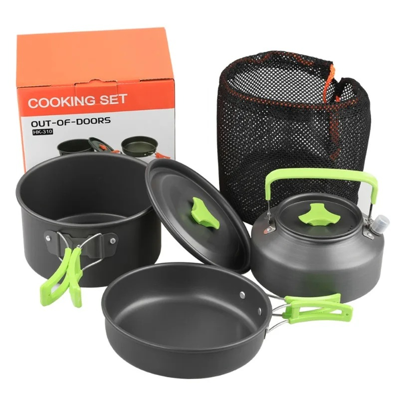 Camping Cooking Equipment Bag - キャンプ用調理器具セット、アウトドアキッチン用品セット、アルミ製携帯食器、鍋、ボウル、ケトル、ハイキング、ピクニック用品