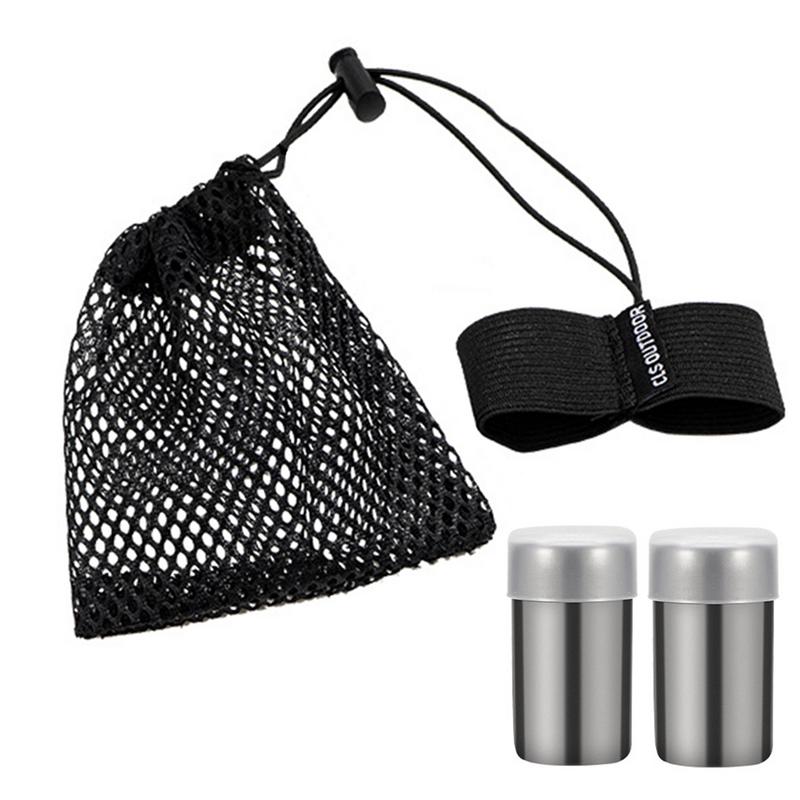 Camping Cooking Equipment Bag - ふた付きキャンプ調味料ボトル、小さなペッパーシェーカー、屋外調理用収納バッグ付きステンレストラベルソルトコンテナ、2x