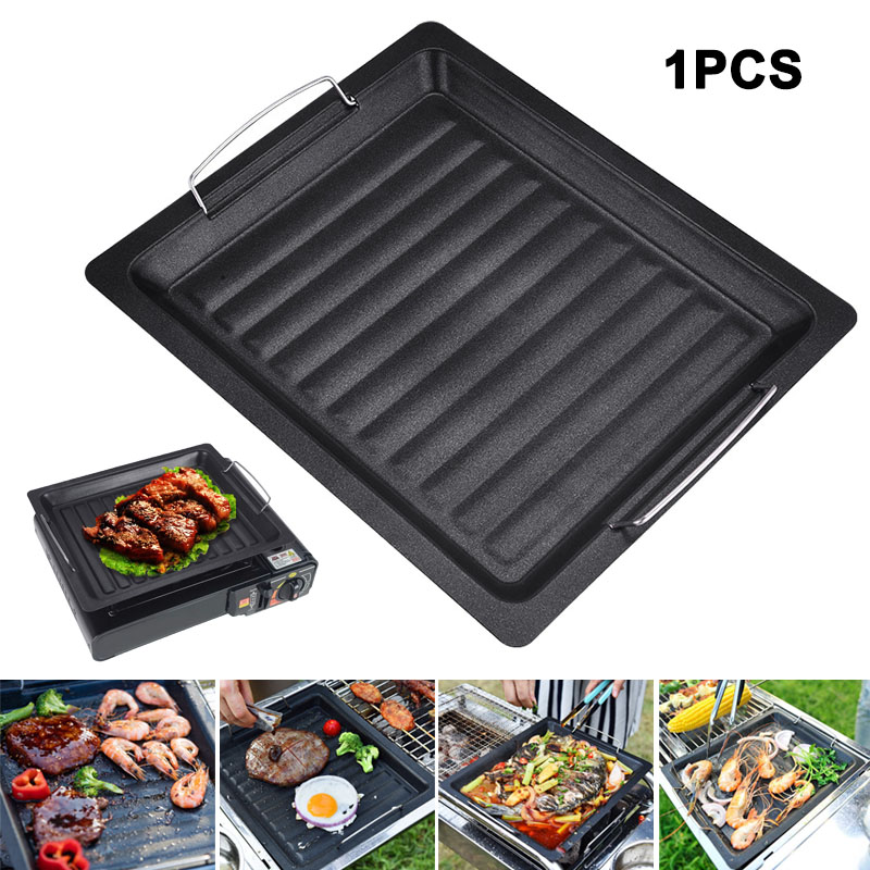 Camping Cooking Pot - 屋外用厚い四角グリルパン 2つのハンドル付き ポータブルノンスティックグリルパン ベーキングトレイ 外出用 バーベキュー