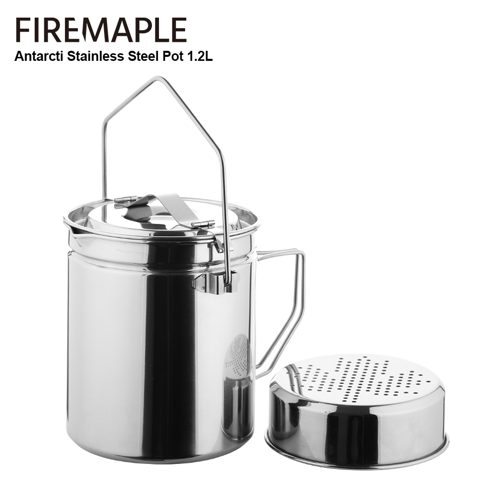 Camping Cooking Kit - Fire-maple 1.2lステンレス鋼スチーマーポット、ロック可能な蓋付きアンタクティブビークラフトポットハイキングキャンプ用木製調理器具セット