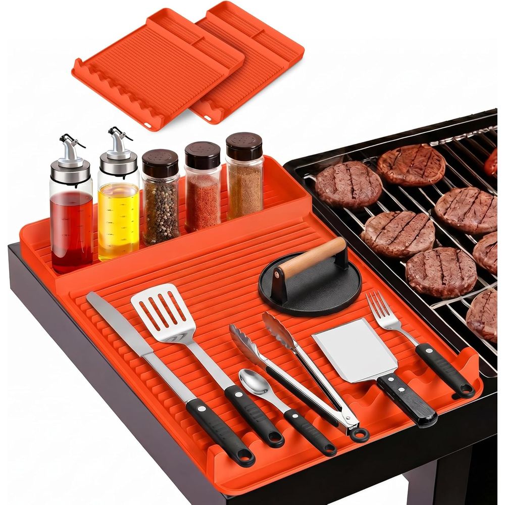 Camping Cooking Grill - 耐熱シリコングリルマット - 16x11.5インチ 滑り止めBBQツールマット、屋外調理、キャンプ、テールゲーティング、男性用グリルマット（オレンジ）