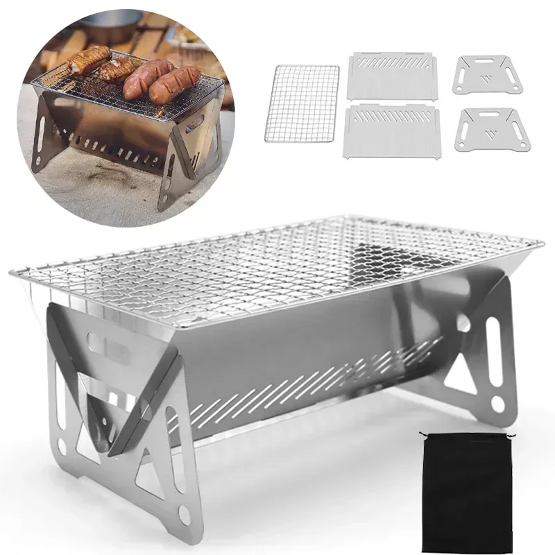 Camping Cooking Oil - ポータブル折りたたみ式バーベキューグリル暖房ストーブ 多機能キャンプ用BBQグリルラック ネット薪ストーブ ステンレス製BBQグリル