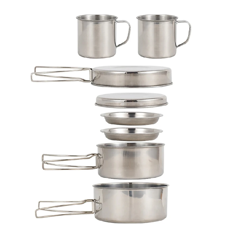8個/セット キャンプ調理器具セット ステンレス製調理鍋とフ - Camping Cooking Kit のレビューと価格
