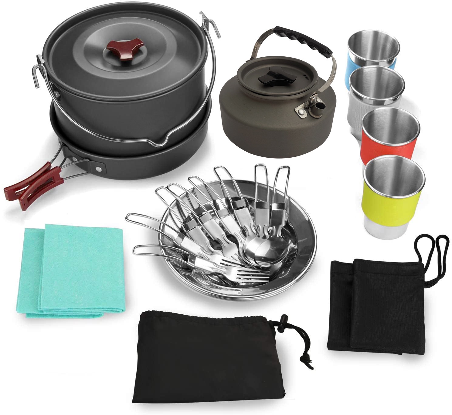4～5人用アルミ製アウトドアキャンプ調理器具セット（メッシュ - Camping Cooking Equipment Bag のレビューと価格