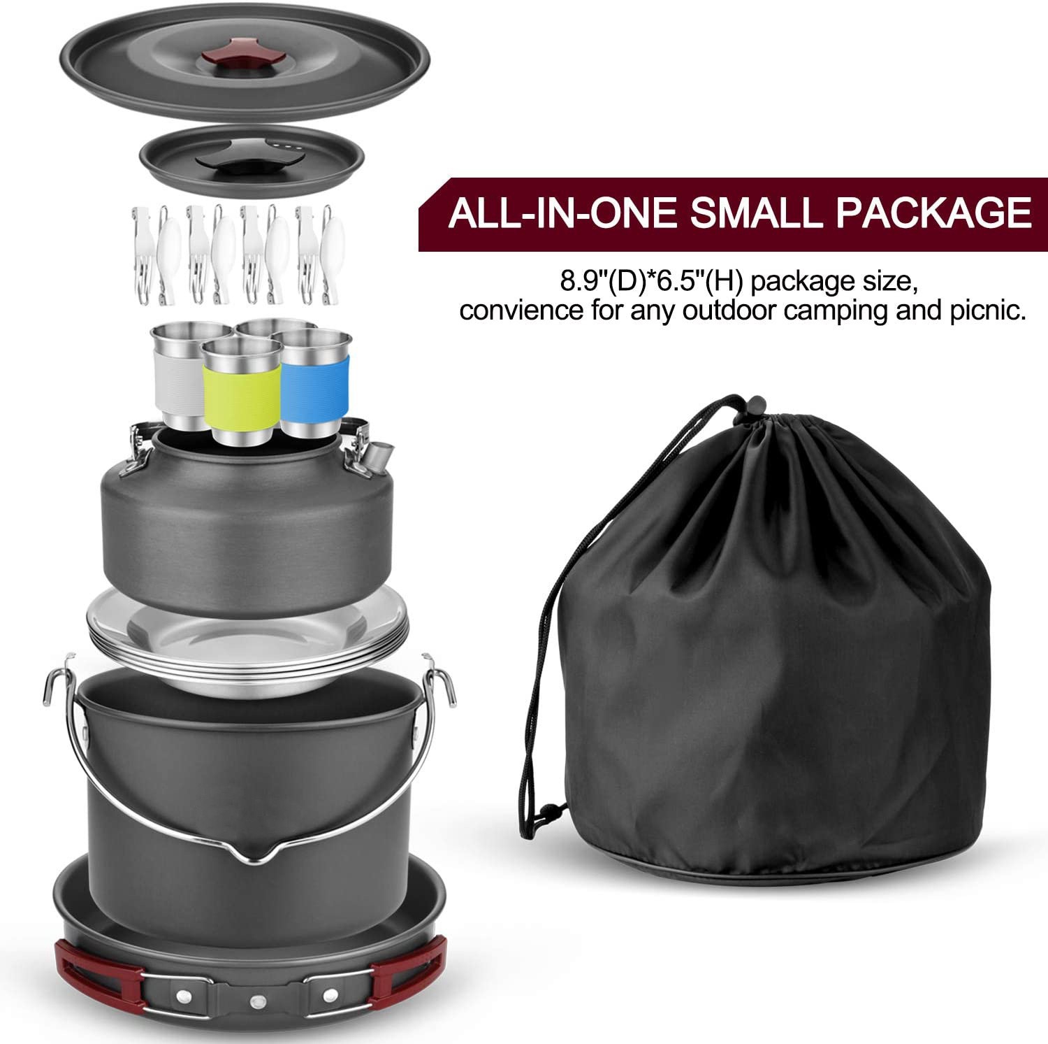 4～5人用アルミ製アウトドアキャンプ調理器具セット（メッシュ - Camping Cooking Equipment Bag のレビューと価格