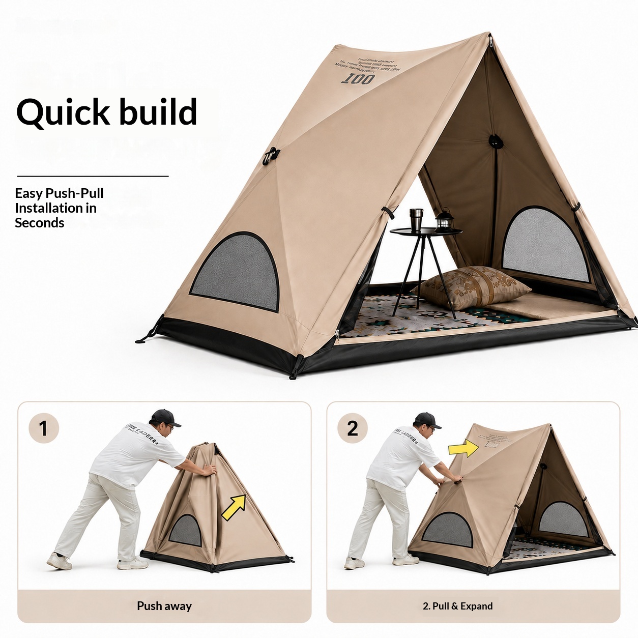 自動三角テント、わずか3秒で設営できるアウトドアキャンプテン - Camping Cooking Tent のレビューと価格