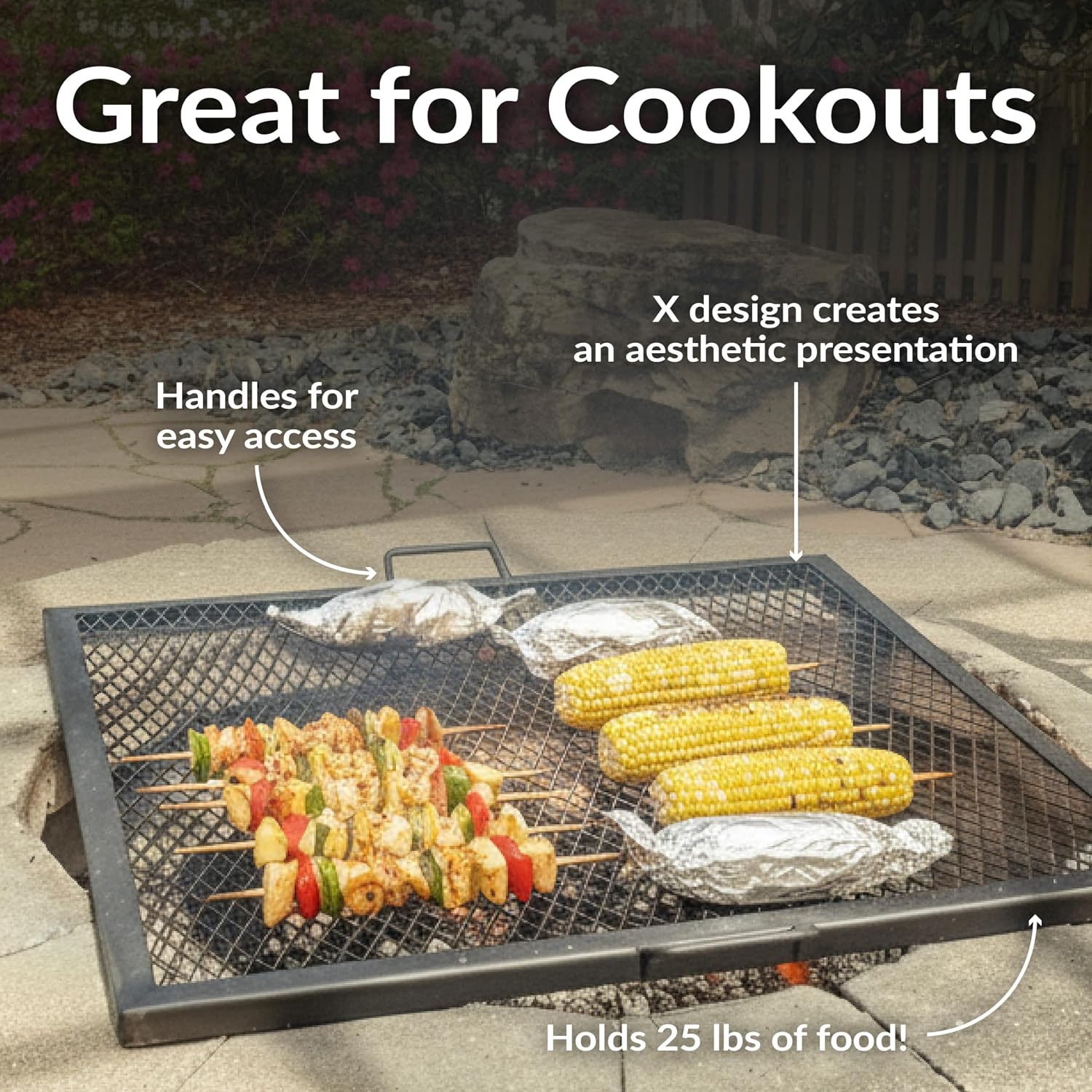 40インチ角型頑丈スチール製ファイヤーピットグリル網（ハンド - Camping Cooking Grill のレビューと価格