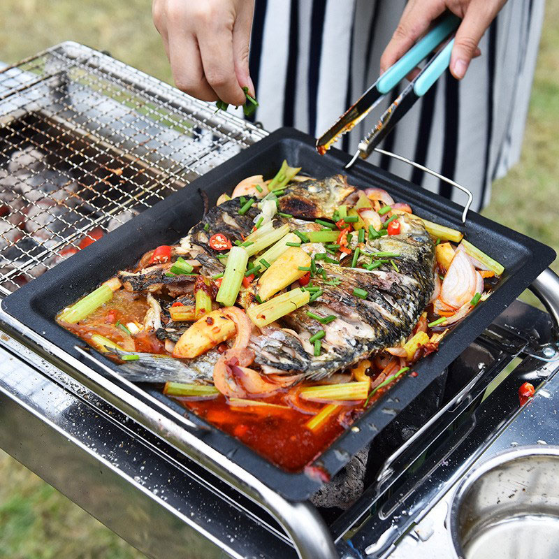 屋外用厚い四角グリルパン 2つのハンドル付き ポータブルノン - Camping Cooking Pot のレビューと価格