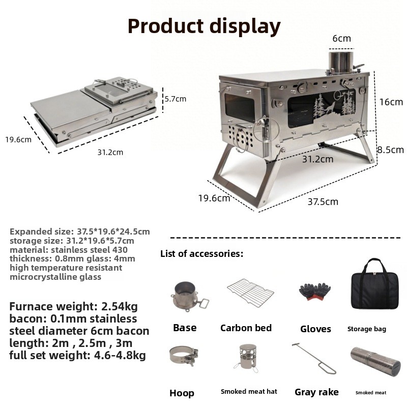 ステンレス製折りたたみ式ポータブル薪ストーブBBQグリル、ア - Camping Cooking Tent のレビューと価格