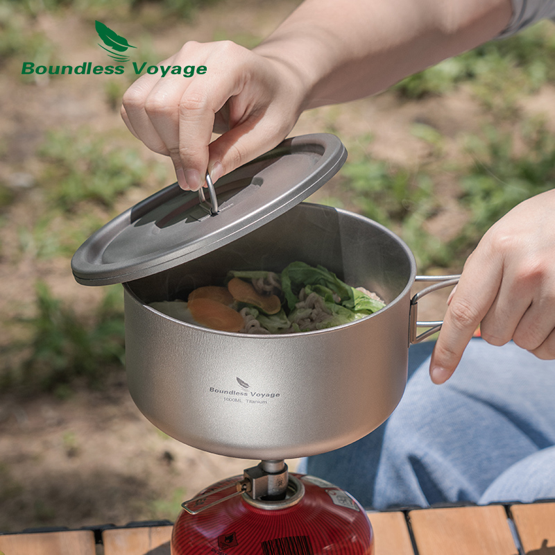 ふた付きのキャンプ用チタンポット,超軽量,屋外料理,単層,弁 - Camping Cooking Pot のレビューと価格