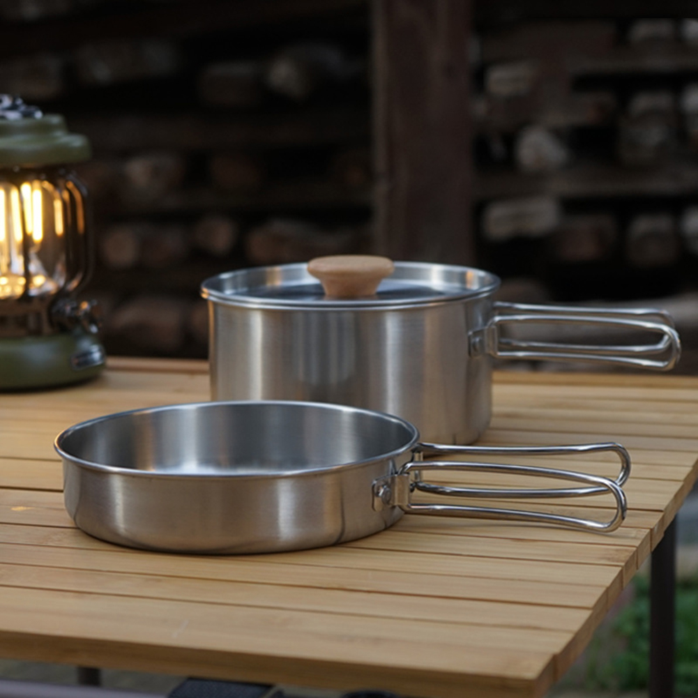 ポータブルキャンプパンステンレス鋼調理鍋セット折りたたみハン - Camping Cooking Equipment Bag のレビューと価格