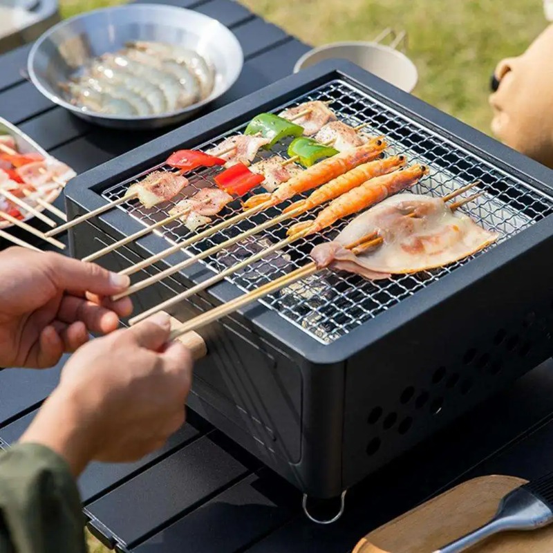 ポータブル卓上キャンプ用炭火グリル、引き出し式灰皿付き屋外調 - Camping Cooking Grill のレビューと価格